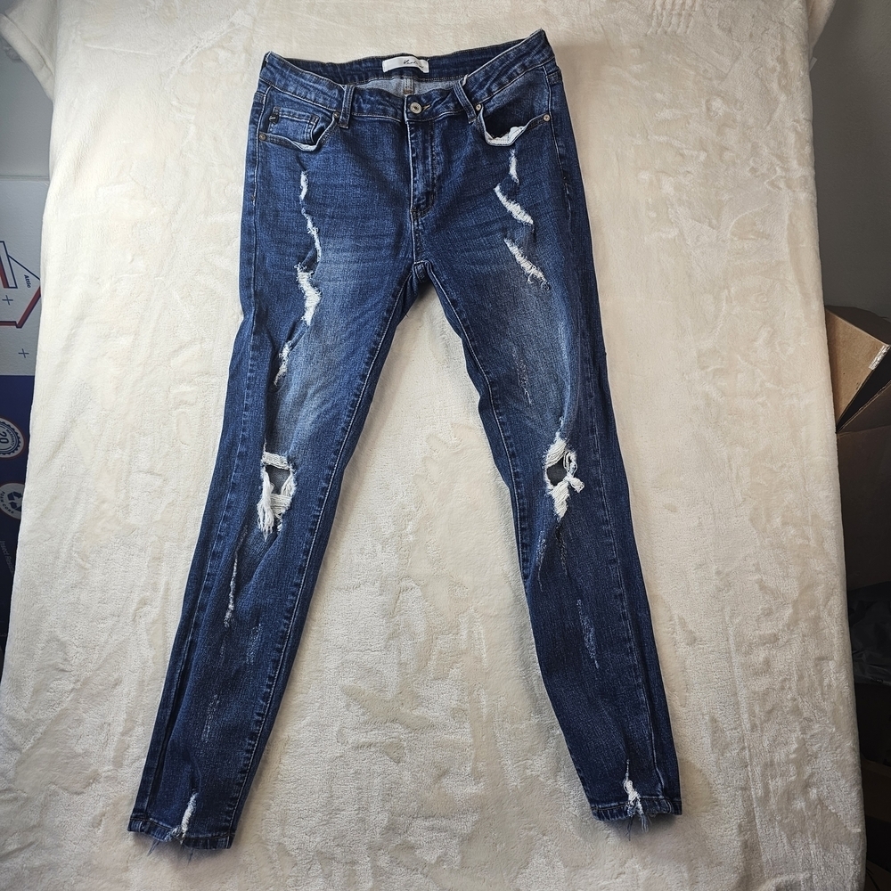 KanCan Dark Blue Distressed Skinny Jeans 15 31 Waist Women’s Cowgirl Line Dance